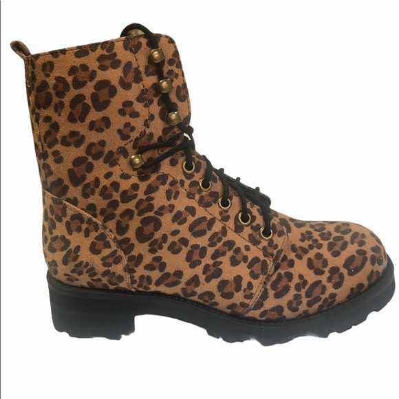 MIA Shoes - Mia Miki Leopard Print Lace Up Combat Boot